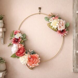 Handmade Pink Cream Floral Wreath | 19 IN | (1 of 3)